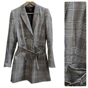 Bardot Gray Glenchek Monochrome Belted Double Breasted Trench Coat Size 6 Small